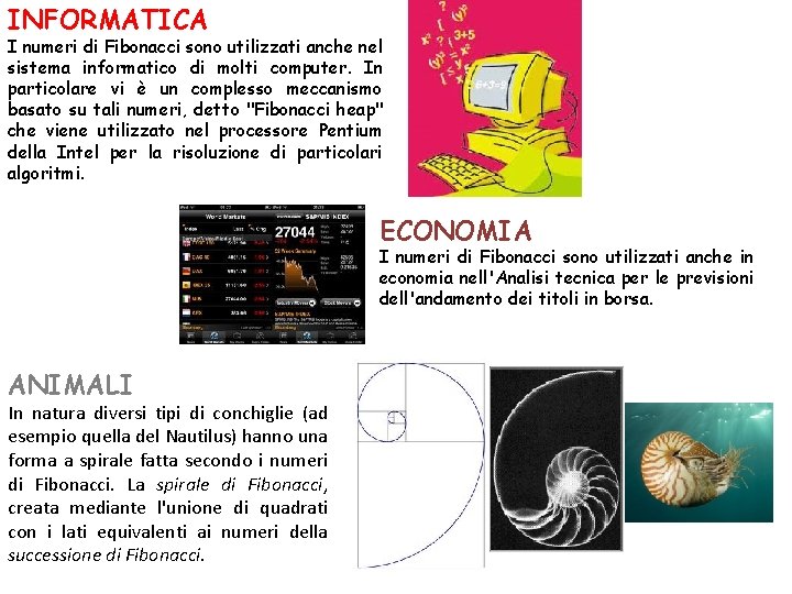 INFORMATICA I numeri di Fibonacci sono utilizzati anche nel sistema informatico di molti computer.