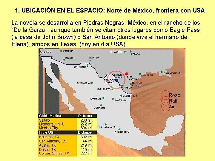 1. UBICACIÓN EN EL ESPACIO: Norte de México, frontera con USA La novela se