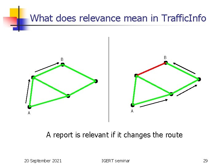 What does relevance mean in Traffic. Info B B A A A report is