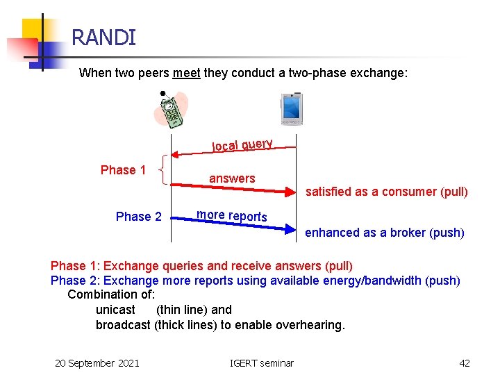 RANDI When two peers meet they conduct a two-phase exchange: local query Phase 1