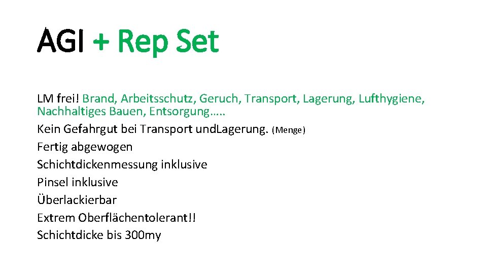 AGI + Rep Set LM frei! Brand, Arbeitsschutz, Geruch, Transport, Lagerung, Lufthygiene, Nachhaltiges Bauen,