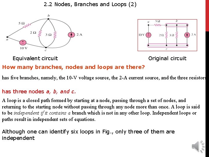 2. 2 Nodes, Branches and Loops (2) Equivalent circuit Original circuit How many branches,