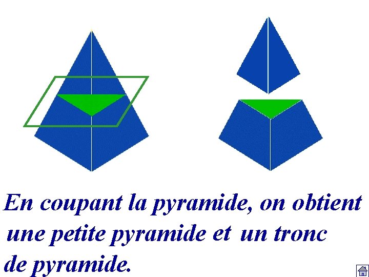 En coupant la pyramide, on obtient une petite pyramide et un tronc de pyramide.