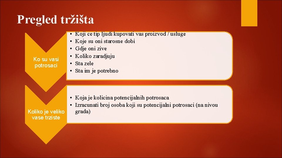 Pregled tržišta Ko su vasi potrosaci • • • Koji ce tip ljudi kupovati