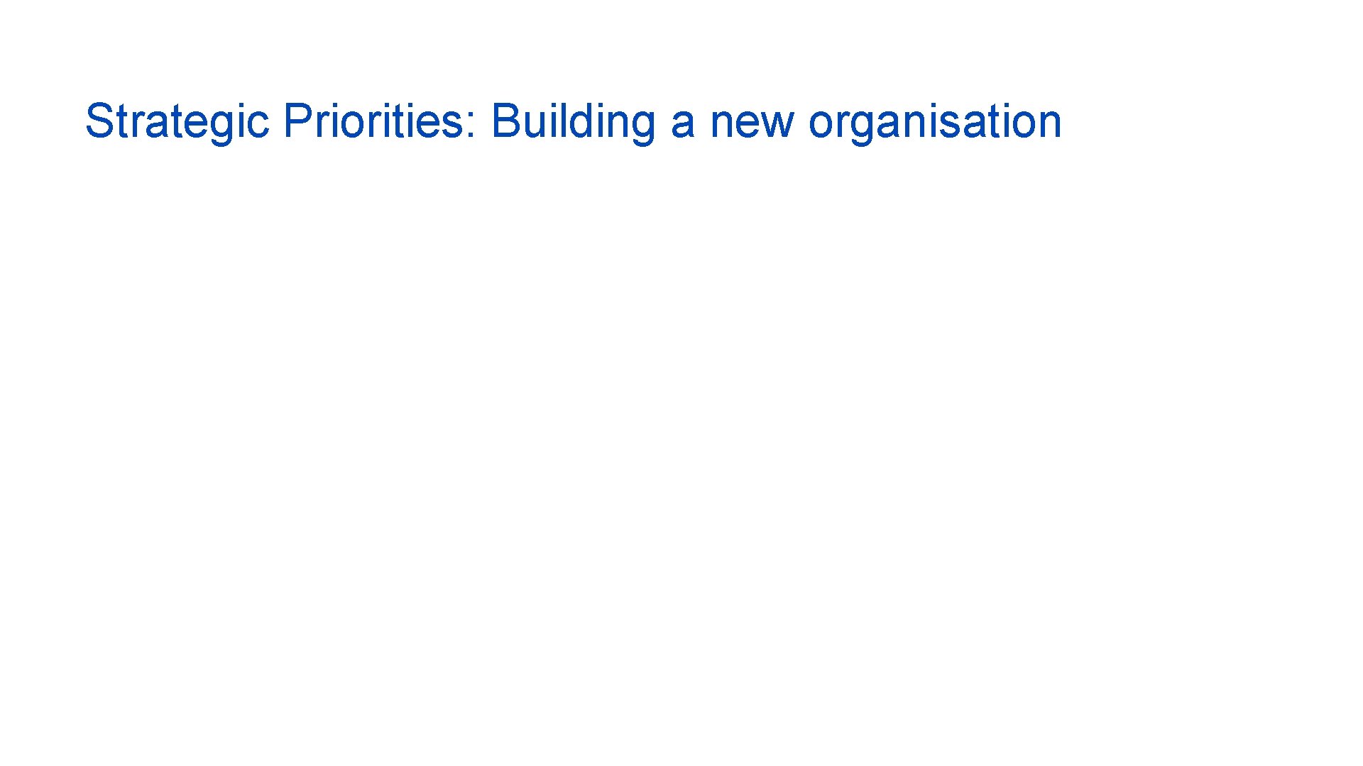 Strategic Priorities: Building a new organisation 