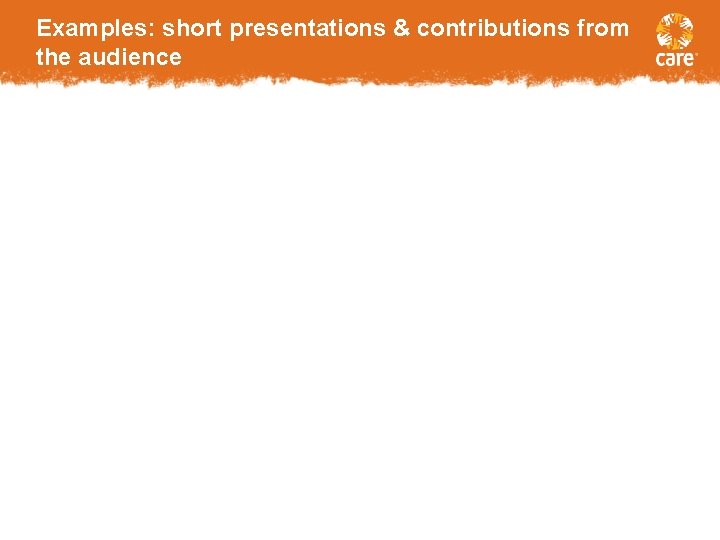 Examples: short presentations & contributions from the audience 
