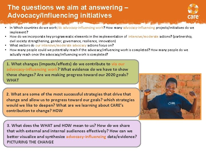 The questions we aim at answering – Advocacy/Influencing initiatives • In Which countries do