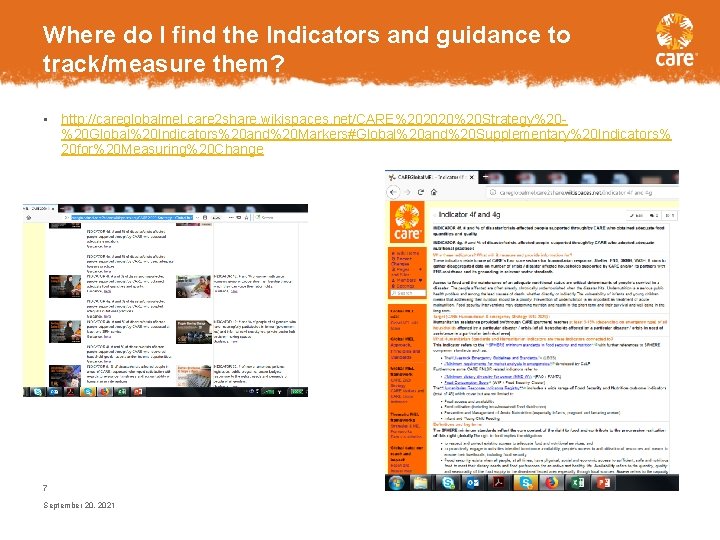Where do I find the Indicators and guidance to track/measure them? • http: //careglobalmel.