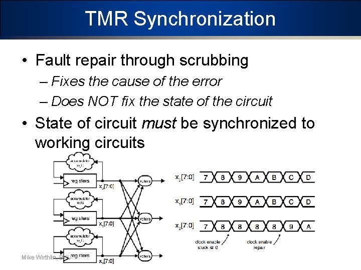 TMR Synchronization • Fault repair through scrubbing – Fixes the cause of the error