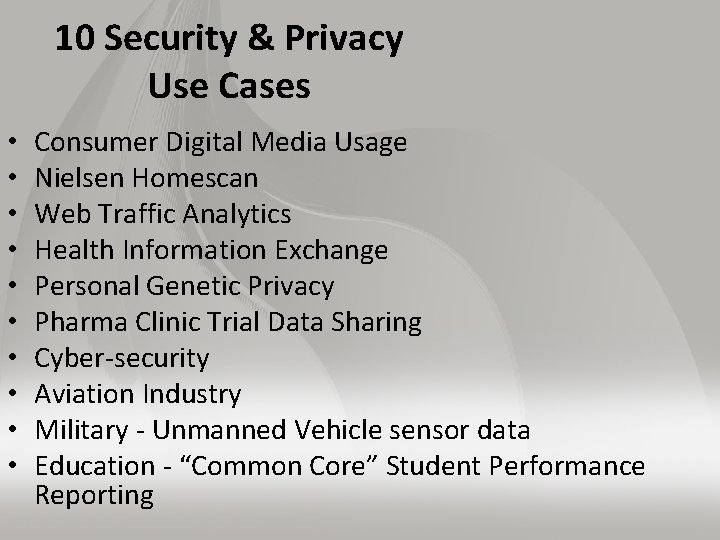 10 Security & Privacy Use Cases • • • Consumer Digital Media Usage Nielsen