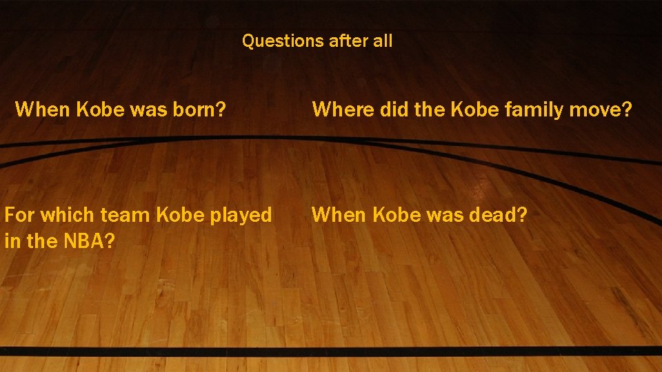 Questions after all When Kobe was born? For which team Kobe played in the