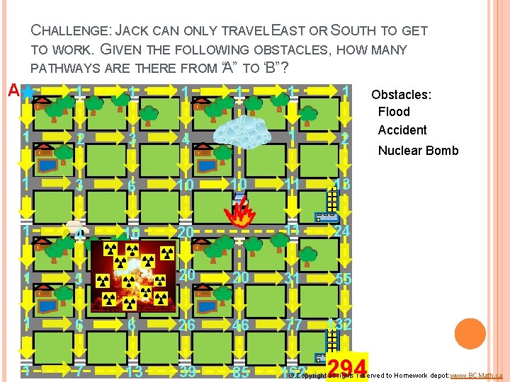 CHALLENGE: JACK CAN ONLY TRAVEL EAST OR SOUTH TO GET TO WORK. GIVEN THE