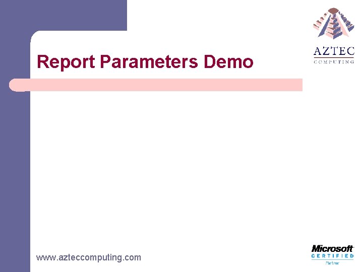 Report Parameters Demo www. azteccomputing. com 