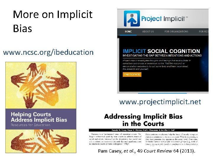 More on Implicit Bias www. ncsc. org/ibeducation www. projectimplicit. net Pam Casey, et al.