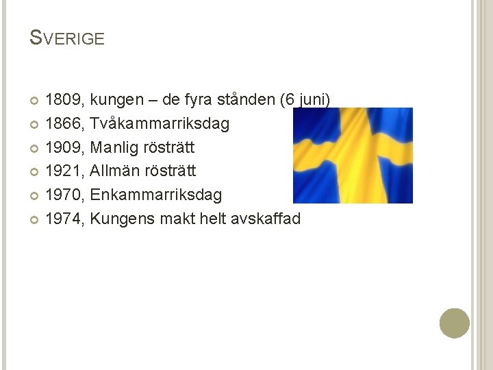 SVERIGE 1809, kungen – de fyra stånden (6 juni) 1866, Tvåkammarriksdag 1909, Manlig rösträtt