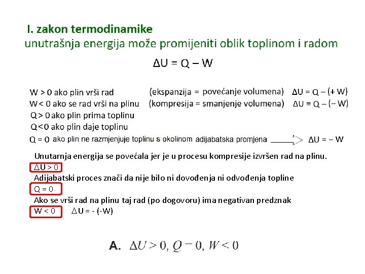 Unutarnja energija se povećala jer je u procesu kompresije izvršen rad na plinu. U