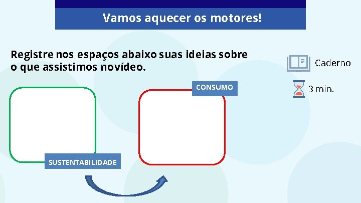 Vamos aquecer os motores! Registre nos espaços abaixo suas ideias sobre o que assistimos