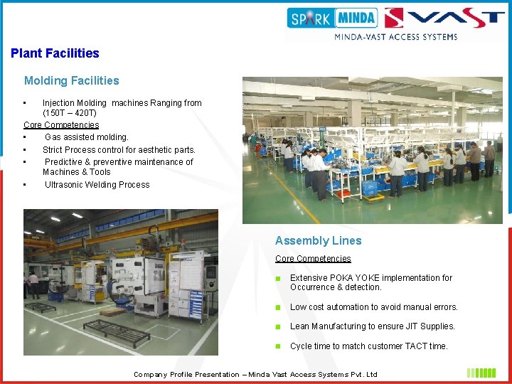 Plant Facilities Molding Facilities • Injection Molding machines Ranging from (150 T – 420