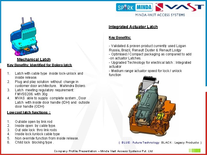 Integrated Actuator Latch Key Benefits: Mechanical Latch Key Benefits: Identified for Bolero latch 1.