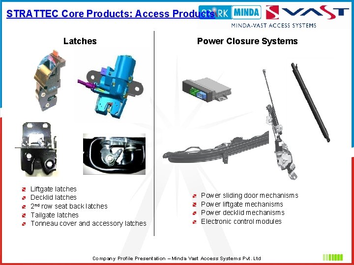 STRATTEC Core Products: Access Products Latches Liftgate latches Decklid latches 2 nd row seat