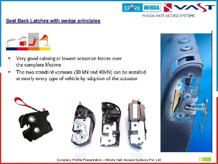Seat Back Latches with wedge principles Company Profile Presentation – Minda Vast Access Systems