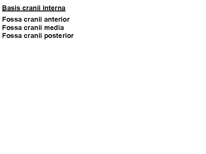 Basis cranii interna Fossa cranii anterior Fossa cranii media Fossa cranii posterior 