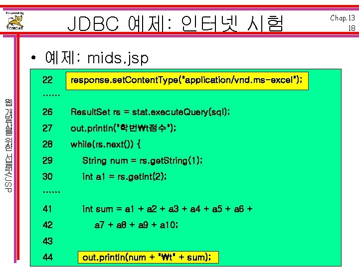 JDBC 예제: 인터넷 시험 • 예제: mids. jsp 22 /JSP 웹 개 발 자