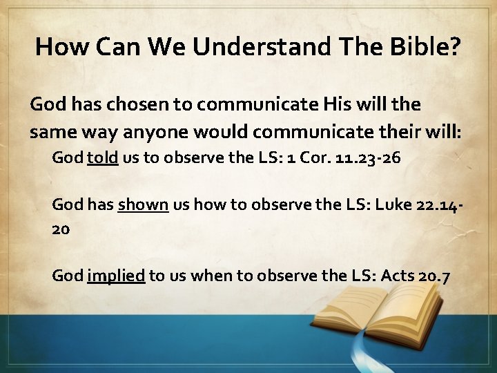 How Can We Understand The Bible? God has chosen to communicate His will the