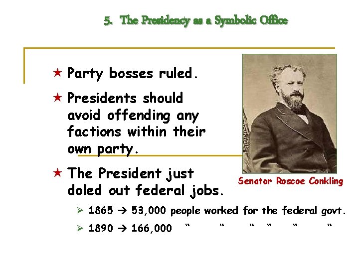 5. The Presidency as a Symbolic Office « Party bosses ruled. « Presidents should