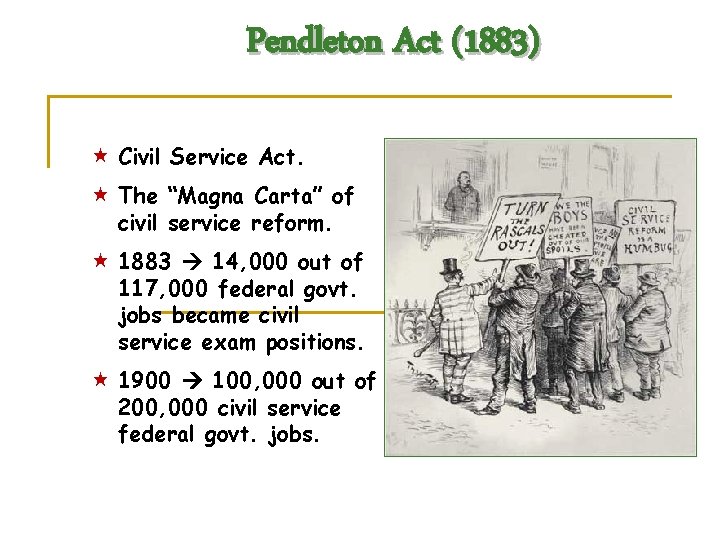 Pendleton Act (1883) « Civil Service Act. « The “Magna Carta” of civil service