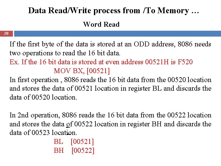 Data Read/Write process from /To Memory … Word Read 28 If the first byte