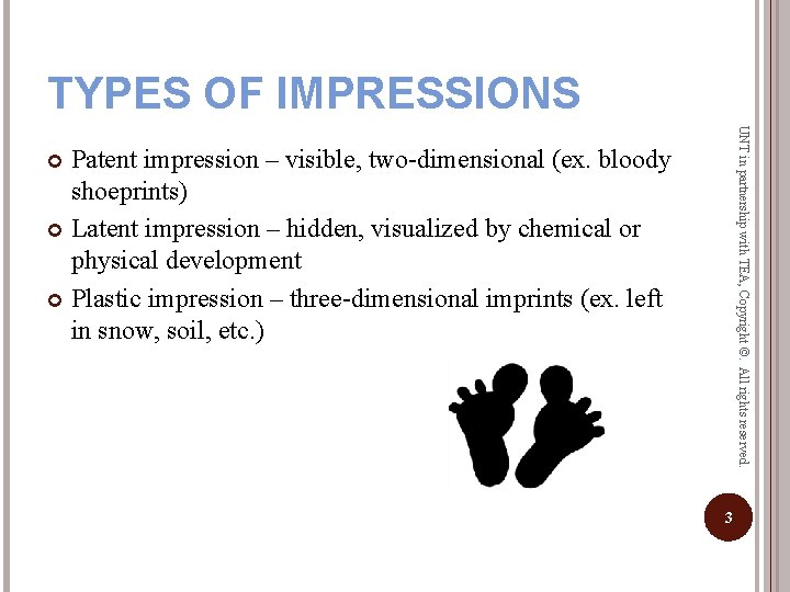 TYPES OF IMPRESSIONS UNT in partnership with TEA, Copyright ©. All rights reserved. Patent