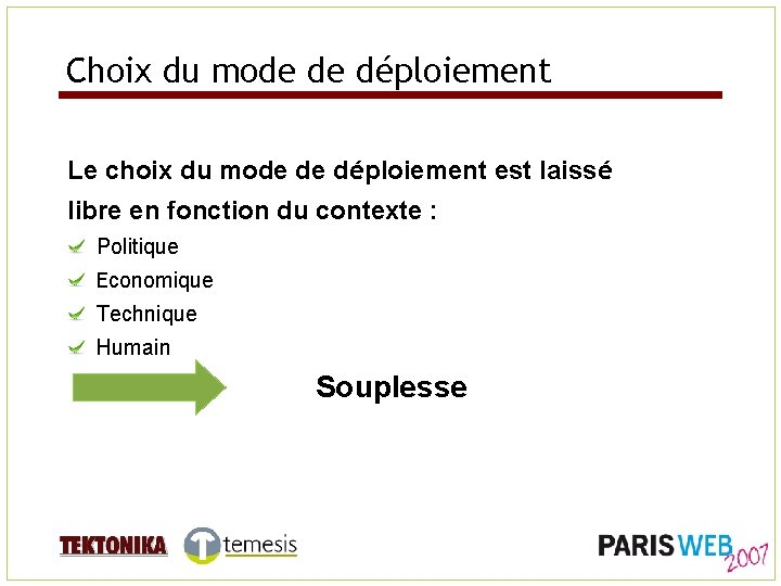 Choix du mode de déploiement Le choix du mode de déploiement est laissé libre