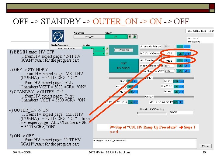 OFF -> STANDBY -> OUTER_ON -> OFF 1) BEGIN state: HV OFF. . .