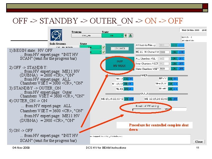 OFF -> STANDBY -> OUTER_ON -> OFF 1) BEGIN state: HV OFF. . .