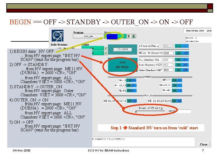 BEGIN == OFF -> STANDBY -> OUTER_ON -> OFF 1) BEGIN state: HV OFF.