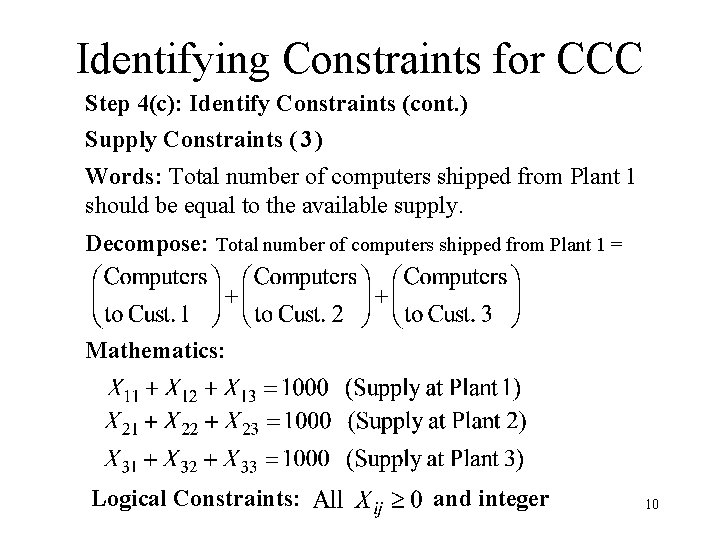 Identifying Constraints for CCC Step 4(c): Identify Constraints (cont. ) Supply Constraints ( 3