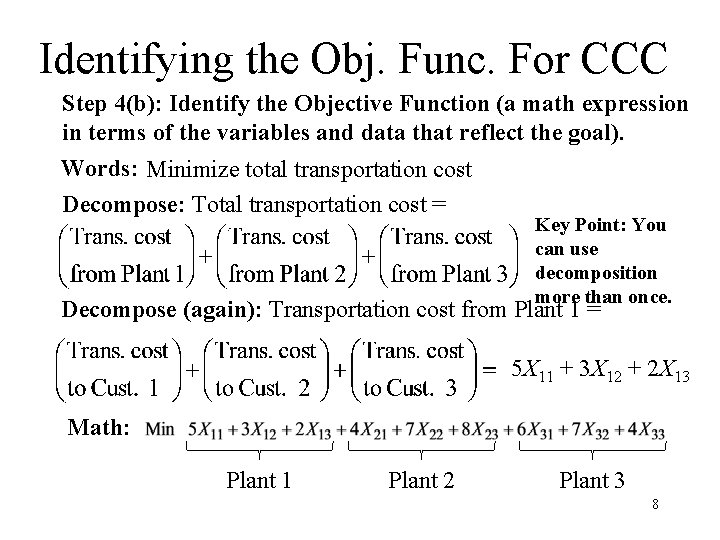 Identifying the Obj. Func. For CCC Step 4(b): Identify the Objective Function (a math