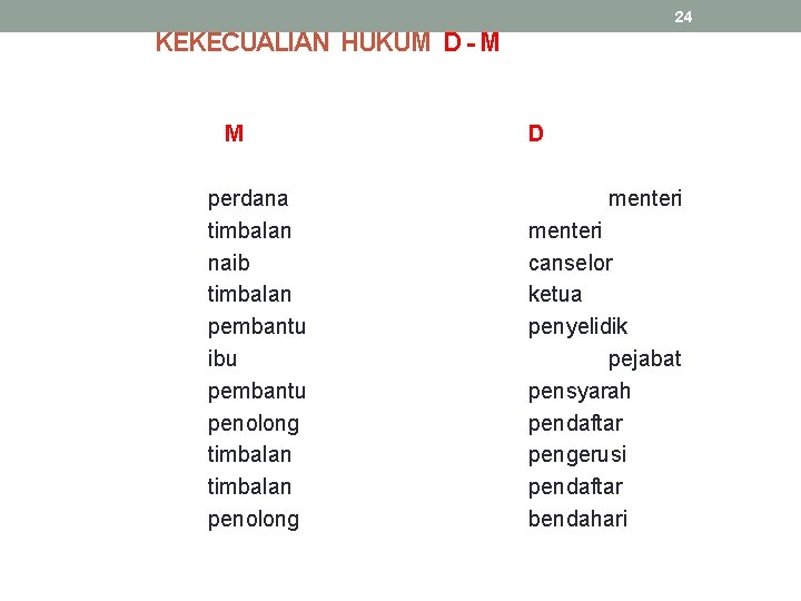 24 KEKECUALIAN HUKUM D - M M perdana timbalan naib timbalan pembantu ibu pembantu