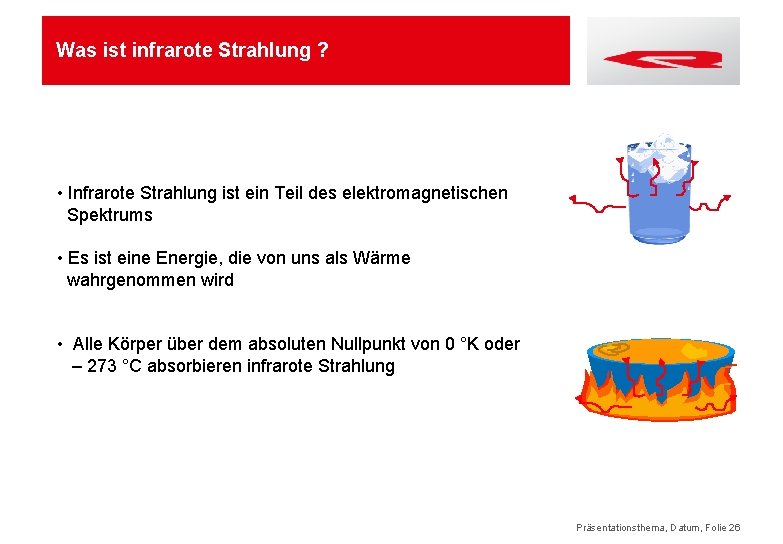 Was ist infrarote Strahlung ? • Infrarote Strahlung ist ein Teil des elektromagnetischen Spektrums