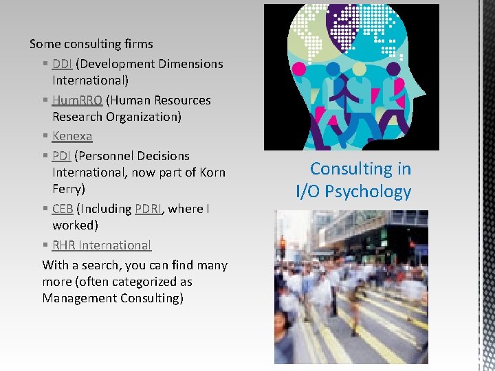 Some consulting firms § DDI (Development Dimensions International) § Hum. RRO (Human Resources Research