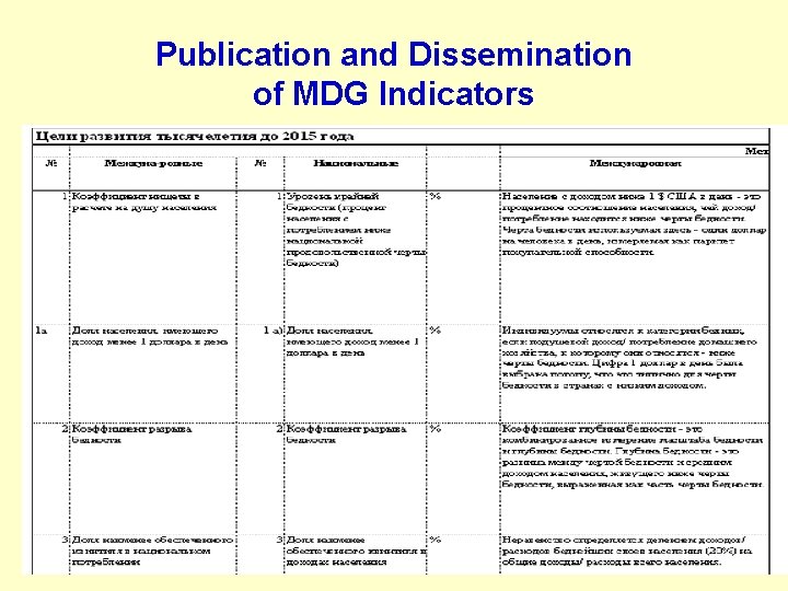 Publication and Dissemination of MDG Indicators 12 