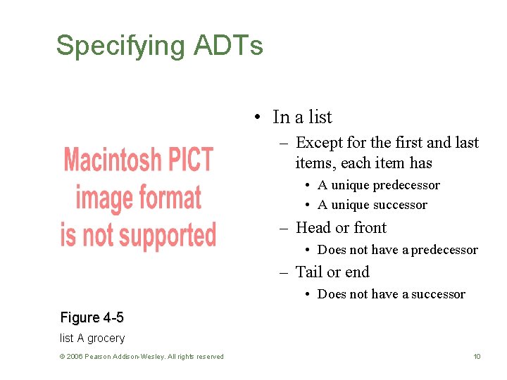 Specifying ADTs • In a list – Except for the first and last items,