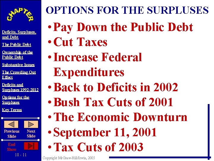 OPTIONS FOR THE SURPLUSES Deficits, Surpluses, and Debt The Public Debt Ownership of the