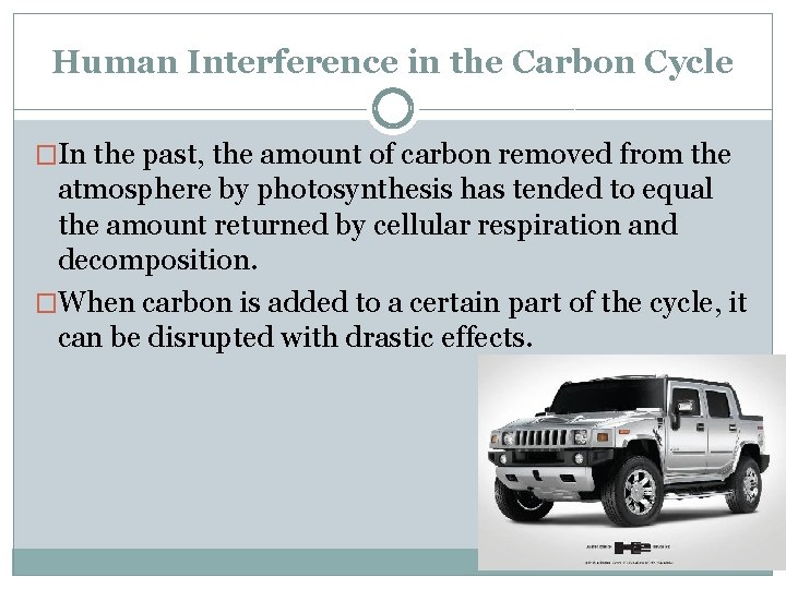 Human Interference in the Carbon Cycle �In the past, the amount of carbon removed