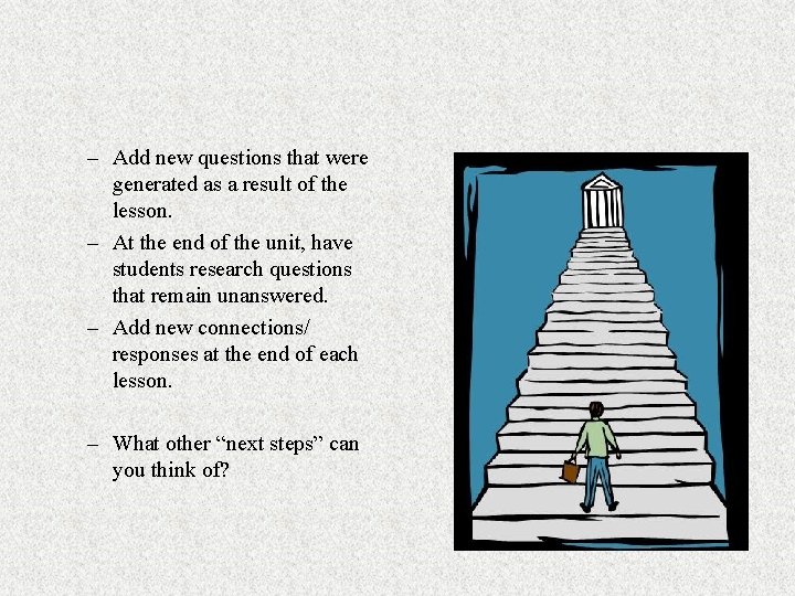 – Add new questions that were generated as a result of the lesson. –