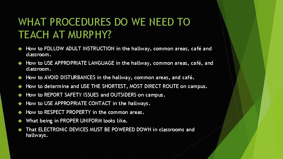 WHAT PROCEDURES DO WE NEED TO TEACH AT MURPHY? How to FOLLOW ADULT INSTRUCTION