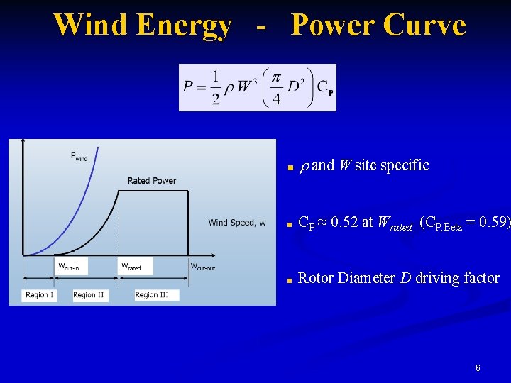 Wind Energy - Power Curve < r and W site specific < CP ≈