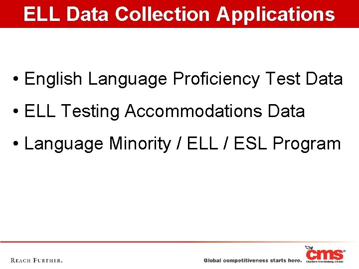 ELL Data Collection Applications • English Language Proficiency Test Data • ELL Testing Accommodations