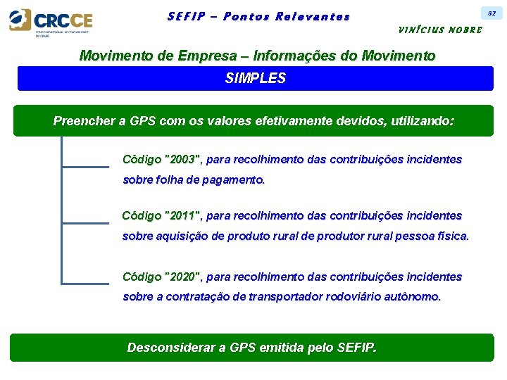 82 SEFIP – Pontos Relevantes VINÍCIUS NOBRE Movimento de Empresa – Informações do Movimento